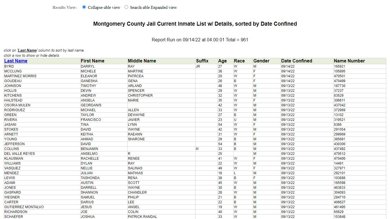 Jail Roster - Montgomery County, Texas